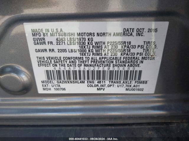 4A4AP3AU2FE055489 Mitsubishi Outlander Sport Es
