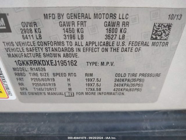 GMC Acadia Slt-1 2014 1GKKRRKDXEJ195162 Image 9