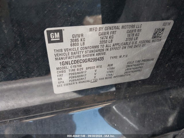 Chevrolet Tahoe Commercial Fleet 2016 1GNLCDEC9GR299435 Image 9