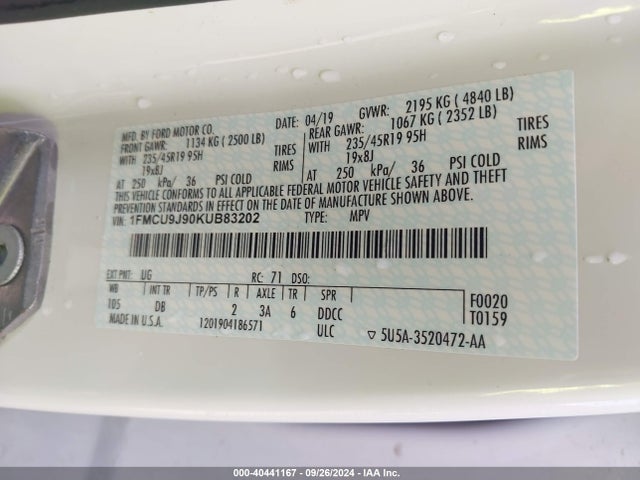 Ford Escape Titanium 2019 1FMCU9J90KUB83202 Image 9