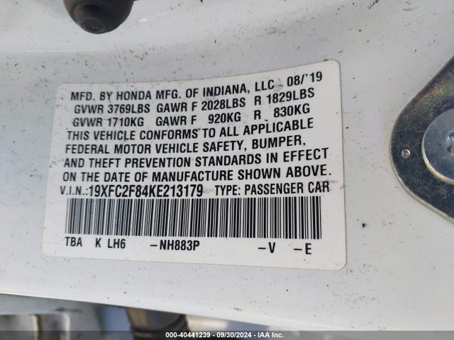 Honda Civic Sport 2019 19XFC2F84KE213179 Image 9