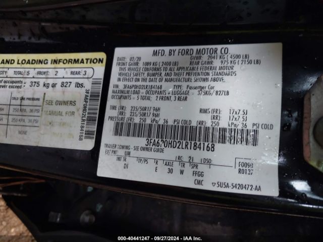 3FA6P0HD2LR184168 Ford FUSION SE