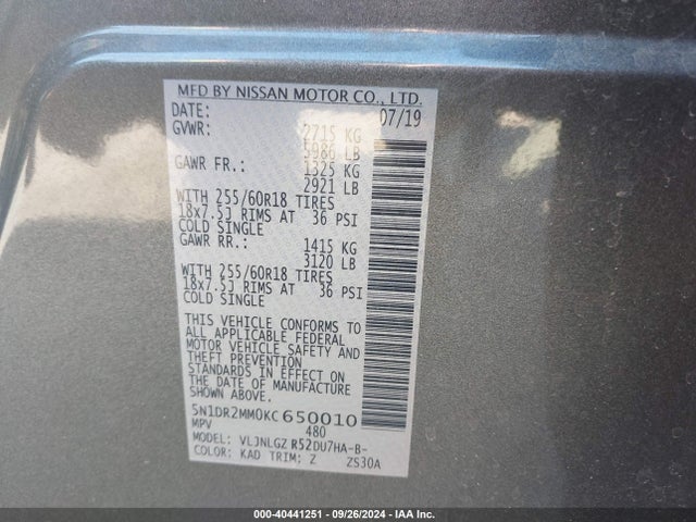 Nissan Pathfinder Sl 2019 5N1DR2MM0KC650010 Image 9