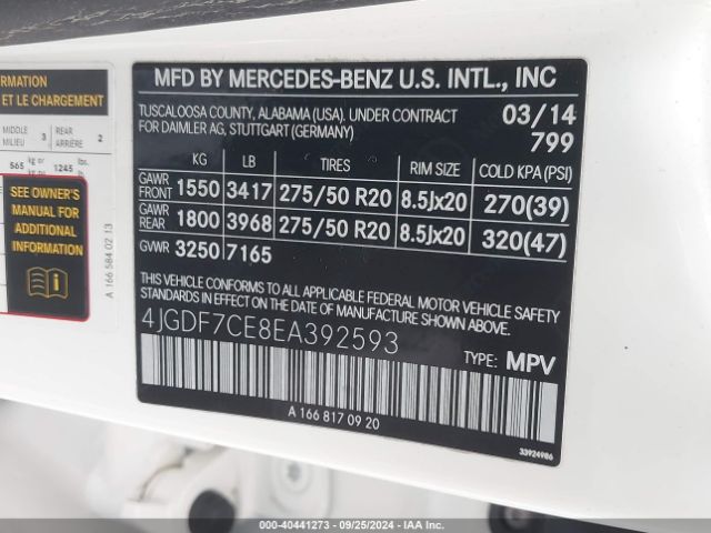 4JGDF7CE8EA392593 Mercedes-Benz Gl 450 4matic
