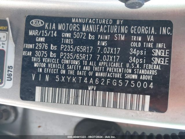 5XYKT4A62FG575004 KIA SORENTO LX