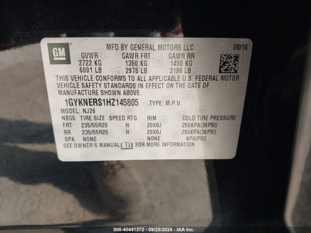 1GYKNERS1HZ145805 Cadillac Xt5 Premium Luxury