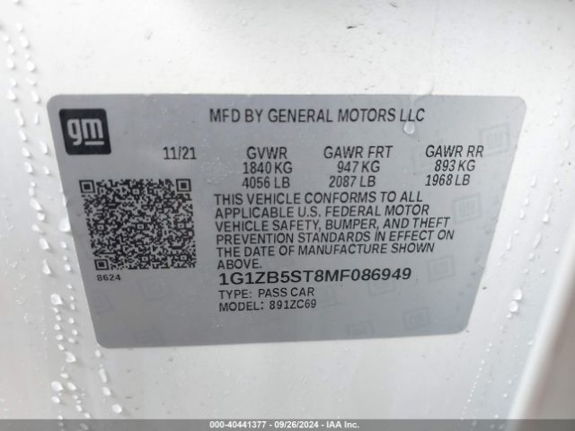 1G1ZB5ST8MF086949 Chevrolet Malibu Fwd Ls