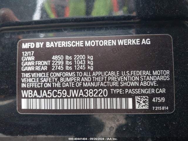 WBAJA5C59JWA38220 BMW 530I