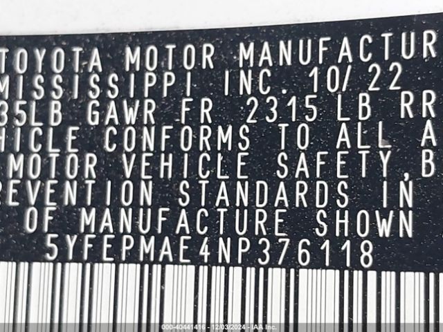 5YFEPMAE4NP376118 Toyota COROLLA LE