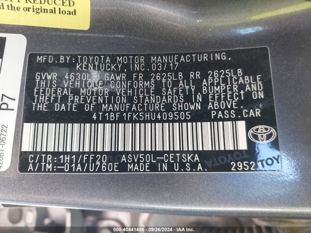 Toyota CAMRY SE 2017 4T1BF1FK5HU409505 Image 9