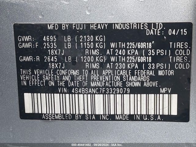 4S4BSANC7F3329079 Subaru Outback 2.5i Limited