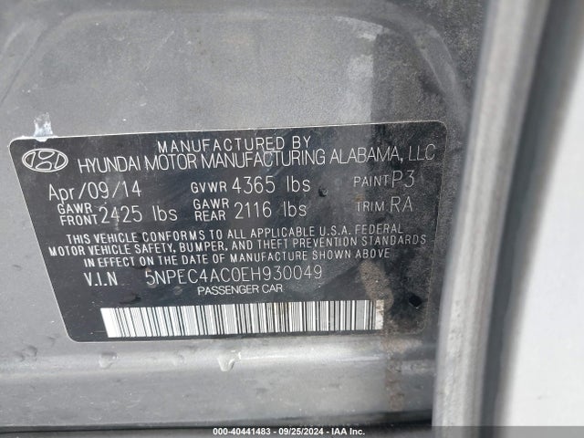 Hyundai SONATA SE 2014 5NPEC4AC0EH930049 Image 9