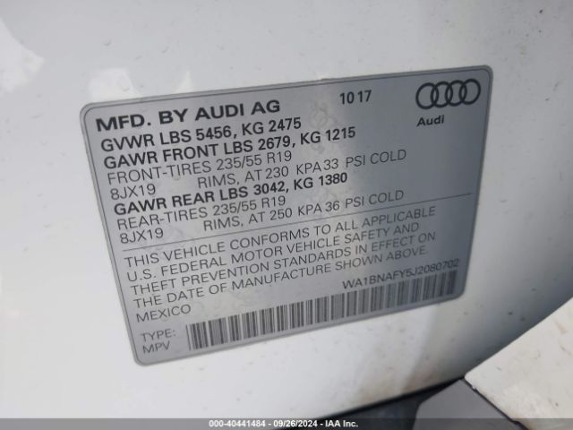 WA1BNAFY5J2080702 Audi Q5 2.0t Premium/2.0t Tech Premium