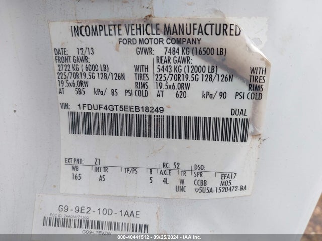 Продажа на аукционе авто 2014 Ford F-450 Chassis Xl, vin: 1FDUF4GT5EEB18249, номер лота: 40441512