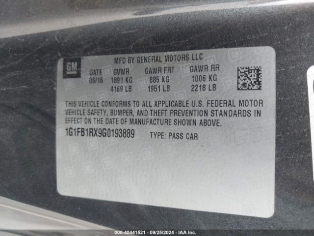 1G1FB1RX9G0193889 Chevrolet Camaro 1lt