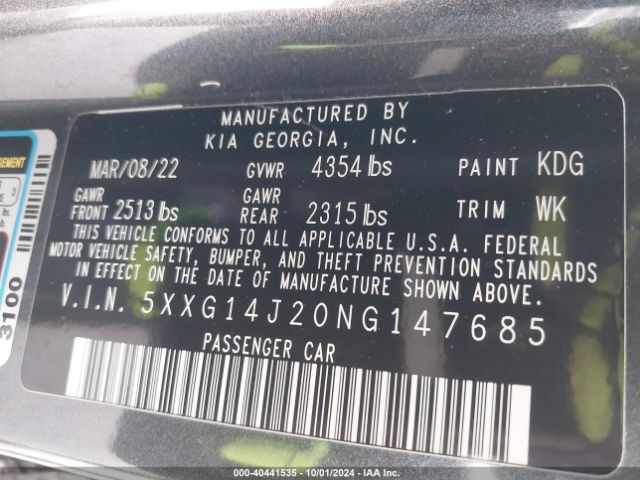 5XXG14J20NG147685 KIA K5 LXS