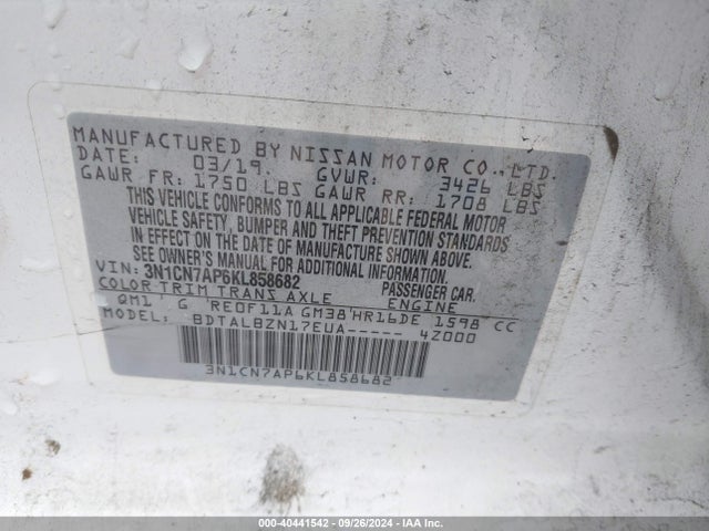 Nissan Versa 1.6 Sv 2019 3N1CN7AP6KL858682 Image 9