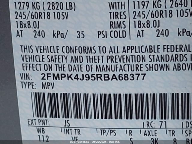 2FMPK4J95RBA68377 Ford EDGE SEL