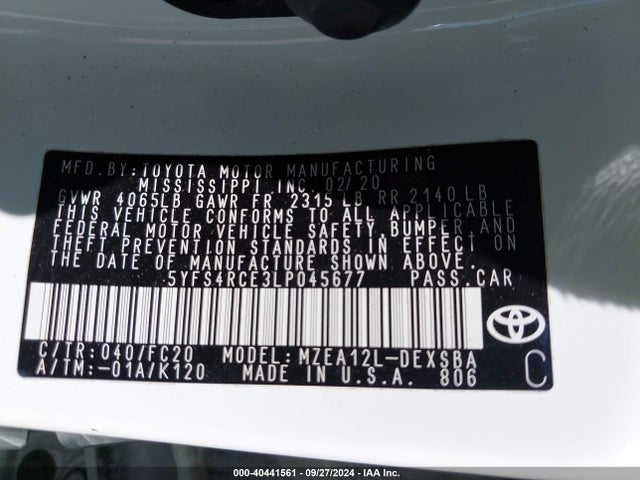 Toyota COROLLA SE 2020 5YFS4RCE3LP045677 Image 9