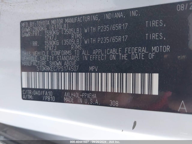 Toyota a25a-fxs, 5nm 2023 5TDKRKEC7PS174507 Image 9