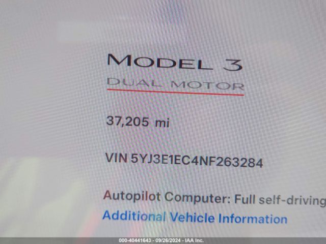 5YJ3E1EC4NF263284 Tesla Model 3 Performance Dual Motor All-wheel Drive