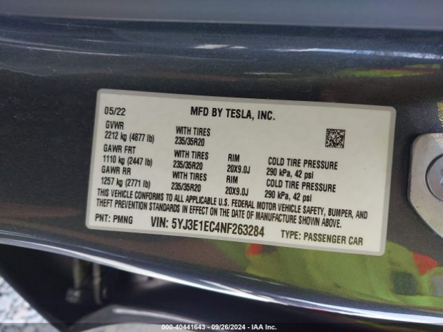5YJ3E1EC4NF263284 Tesla Model 3 Performance Dual Motor All-wheel Drive