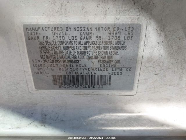 3N1CN7AP7GL890483 Nissan Versa 1.6 S