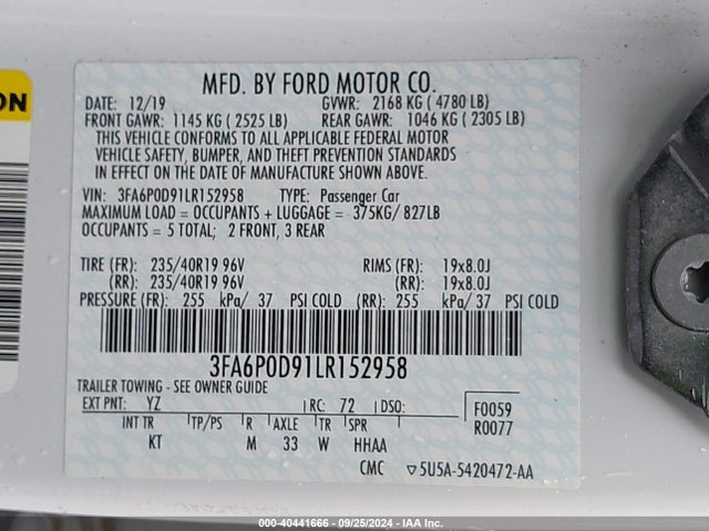 Ford Fusion Titanium 2020 3FA6P0D91LR152958 Image 9