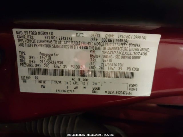 Ford FOCUS SE 2014 1FADP3K2XEL107436 Image 9