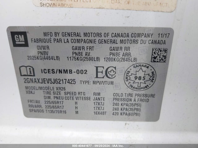Chevrolet EQUINOX LT 2018 2GNAXJEV5J6217425 Image 9