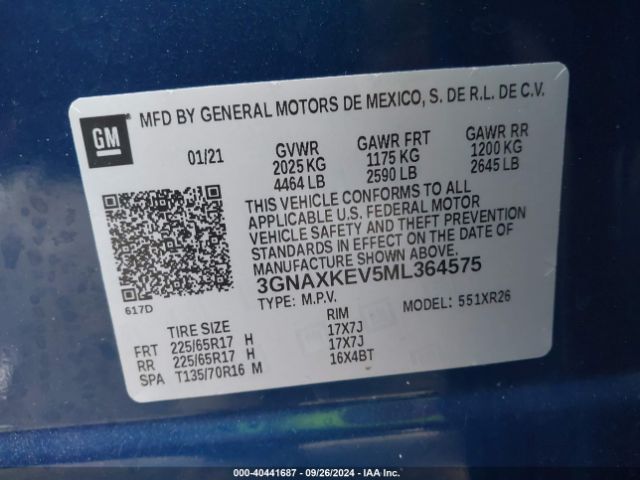 3GNAXKEV5ML364575 Chevrolet Equinox Fwd Lt