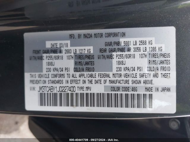 JM3TCABY1J0227400 Mazda CX-9 SPORT