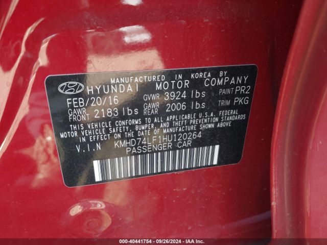 KMHD74LF1HU120264 Hyundai ELANTRA SE