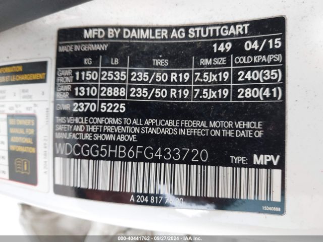 WDCGG5HB6FG433720 Mercedes-Benz GLK 350