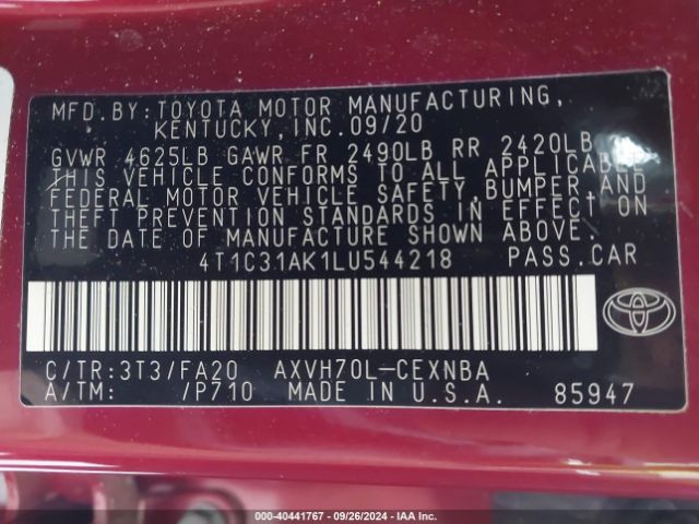 4T1C31AK1LU544218 Toyota Camry Le Hybrid