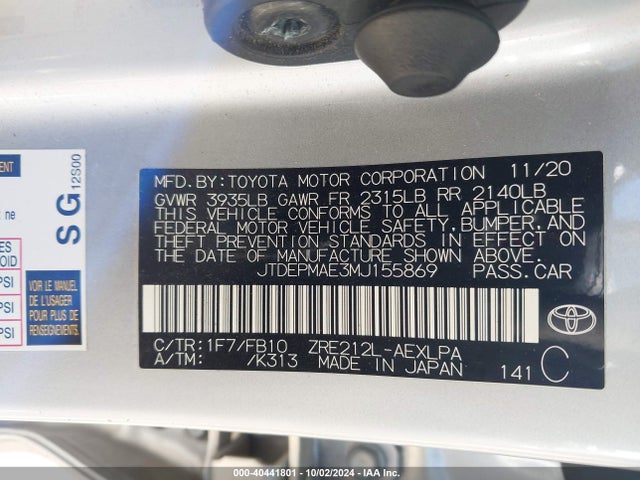 Toyota COROLLA LE 2021 JTDEPMAE3MJ155869 Image 9