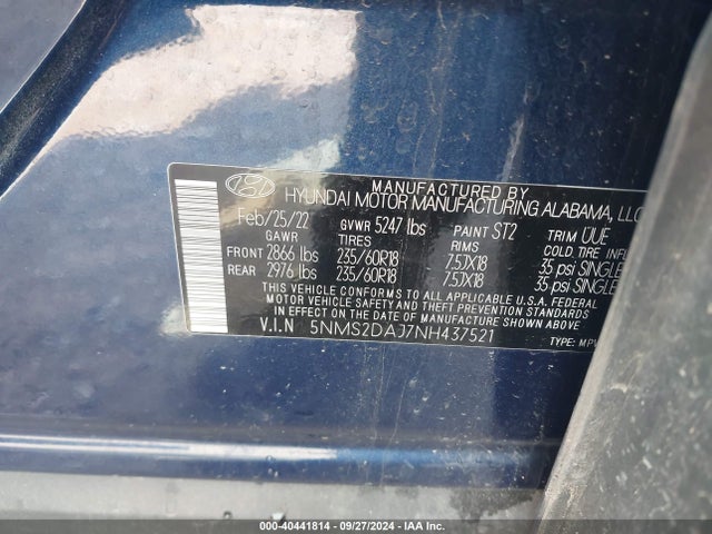 Hyundai Santa Fe Sel 2022 5NMS2DAJ7NH437521 Image 9