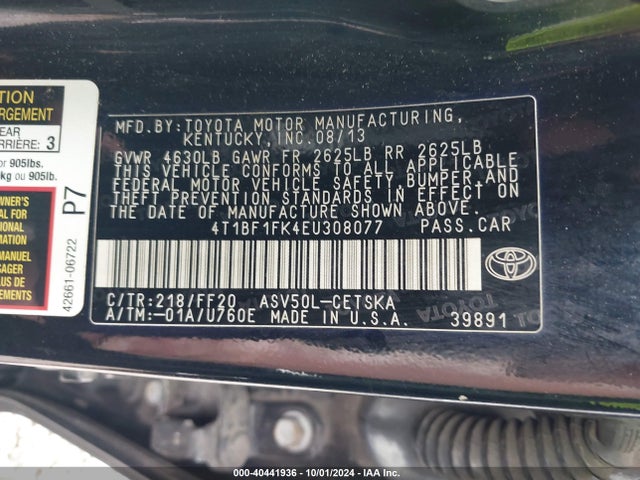 Toyota CAMRY SE 2014 4T1BF1FK4EU308077 Image 9