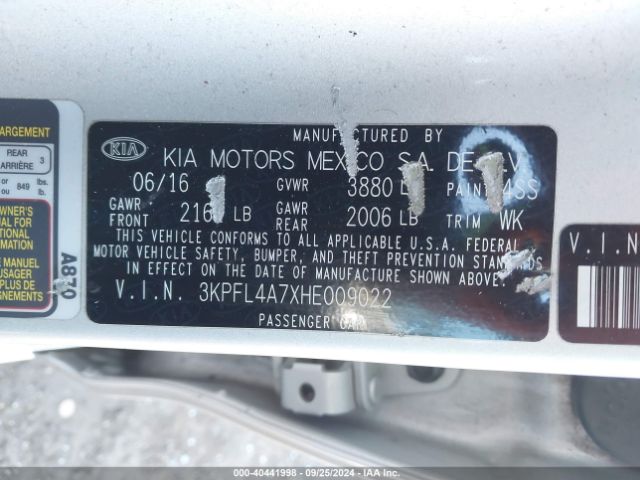 3KPFL4A7XHE009022 KIA FORTE LX