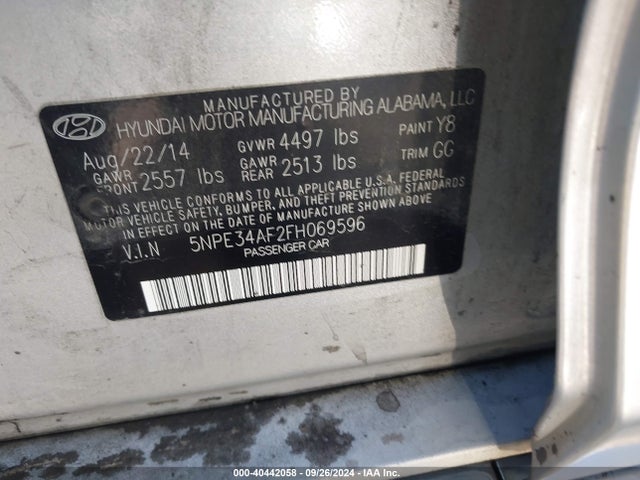 Hyundai Sonata Sport 2015 5NPE34AF2FH069596 Image 9