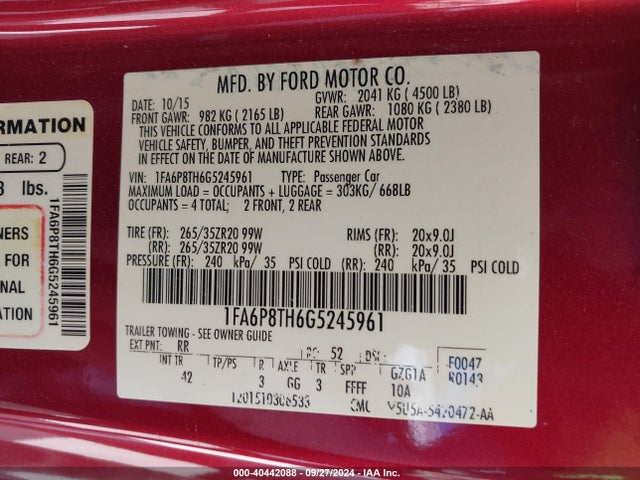 Ford Mustang Ecoboost 2016 1FA6P8TH6G5245961 Image 9