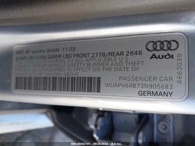 2003 AUDI RS6 WUAPV64B73N905683 Photo 8