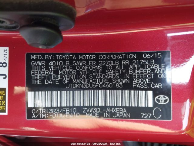 JTDKN3DU6F0460183 Toyota Prius Three