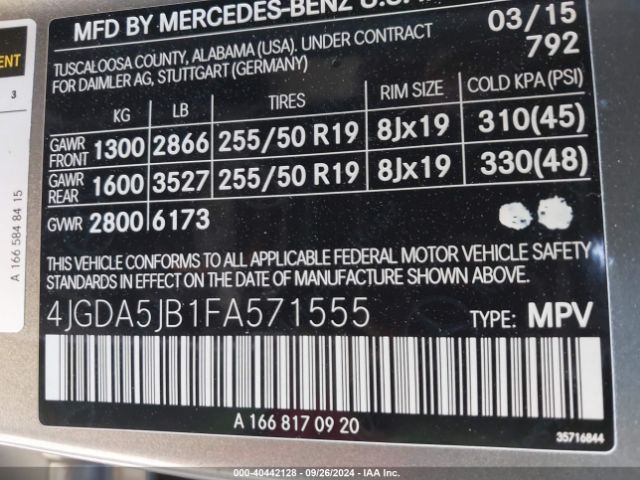 4JGDA5JB1FA571555 Mercedes-Benz ML 350