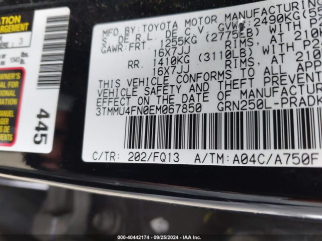 3TMMU4FN0EM067850 Toyota Tacoma Base V6
