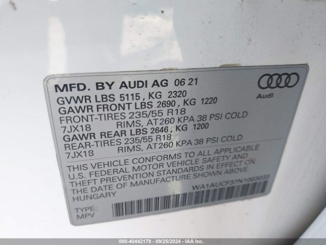WA1AUCF37N1003033 Audi Q3 Premium 40 Tfsi Quattro Tiptronic