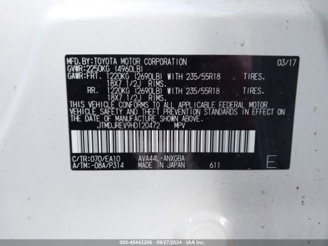 JTMDJREV9HD120472 Toyota Rav4 Hybrid Limited
