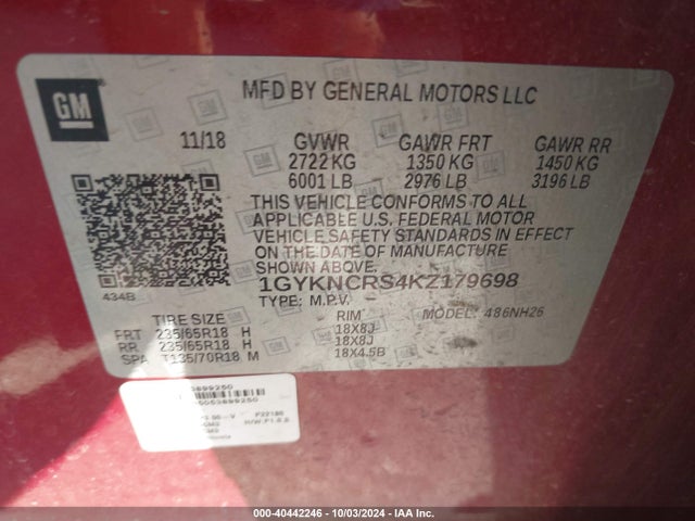 1GYKNCRS4KZ179698 Cadillac XT5 LUXURY
