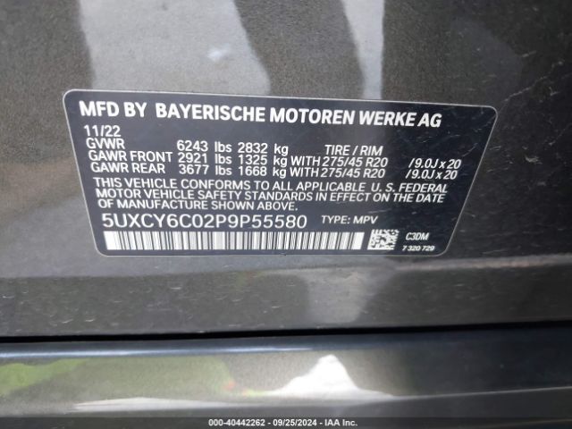 5UXCY6C02P9P55580 BMW X6 Xdrive40i