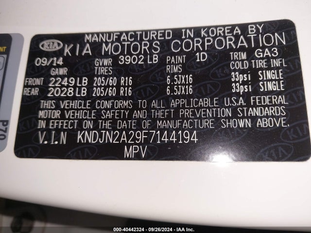 KIA Soul 2015 KNDJN2A29F7144194 Image 9